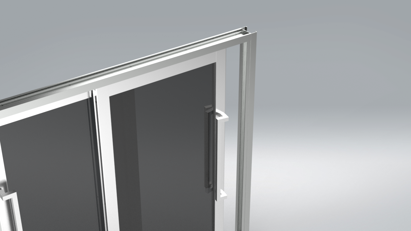 Close-up of the handle pivot as the panel begins to move